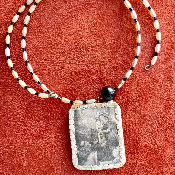 Artisan Handmade VINTAGE SCAPULAR Beaded Choker NECKLACE - Picture 7 of 11